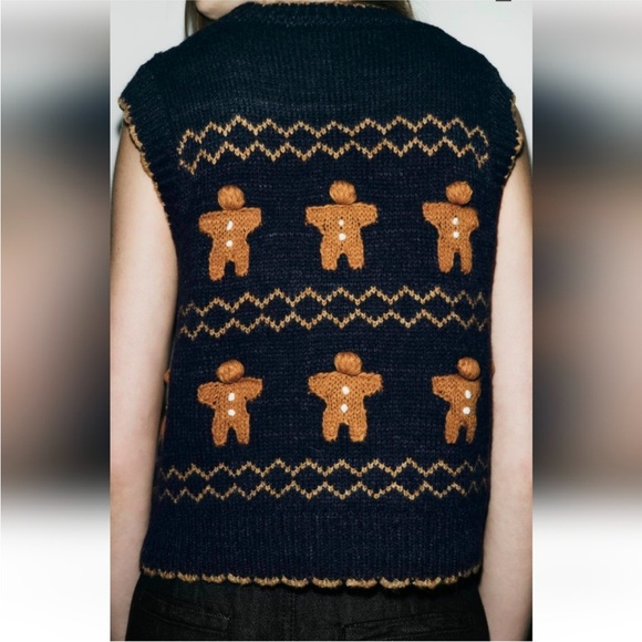 ZARA GINGERBREAD COOKIES KNIT SWEATER VEST - Picture 3 of 5